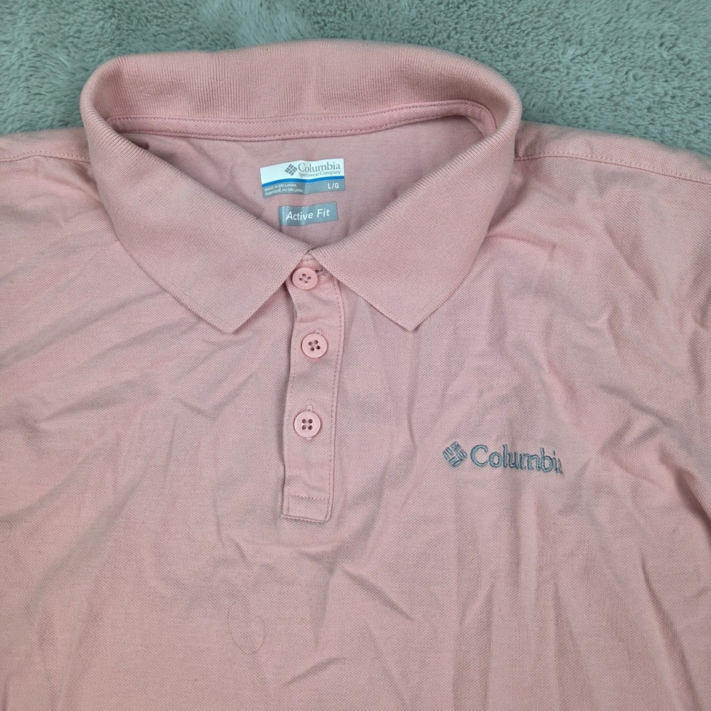 Columbia Polo Shirt Womens L Short Sleeve Active Fit Pique Cotton Blend Pink